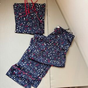 Gap Love Satiny Women’s Pajama Set Cami Pants Navy Shooting Stars Red Hearts XS